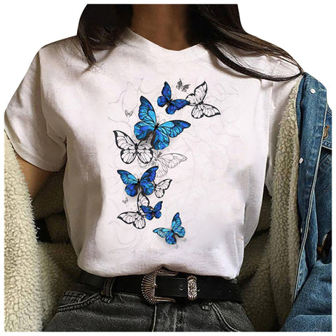 Fashion Women's Butterfly Print Short Sleeve T-Shirt