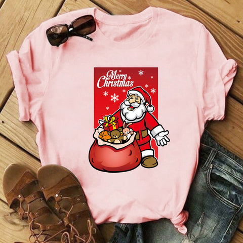 Christmas Print Ladies Short Sleeve Top