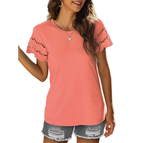 Women's Patchwork Lace Crew Neck Fashion T-Shirt Top