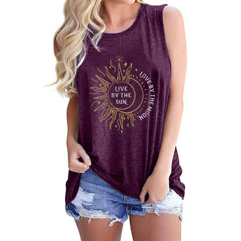 Ladies Sunflower Round Neck Sleeveless T-shirt Top