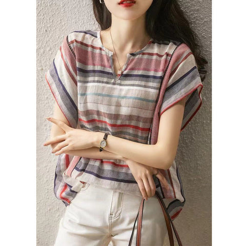 New Striped Shirt Women's Short Sleeve Loose Top