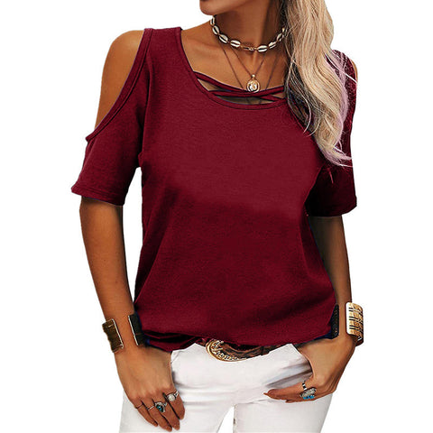 Solid Color Off The Shoulder Short Sleeved Top