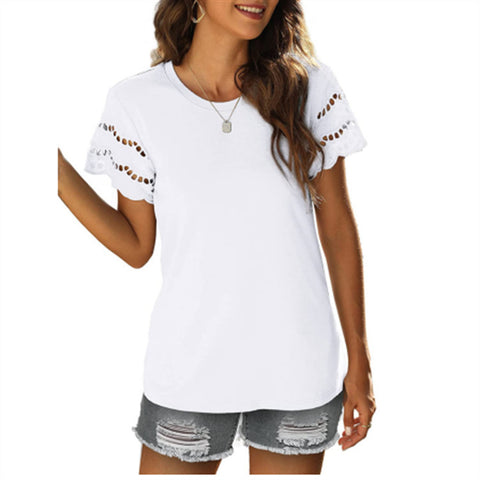 Women's Patchwork Lace Crew Neck Fashion T-Shirt Top