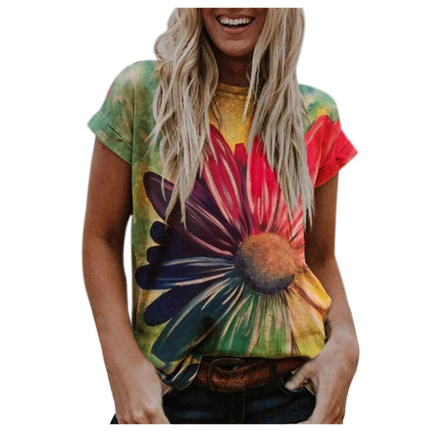 Multi Color Loose Fit Short-sleeved Women's Top