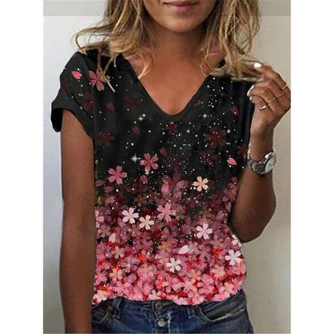 Abstract Painting Graphic Geometric Print V-Neck Top