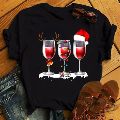 Christmas Humor Wine Glasses T-Shirt Tops