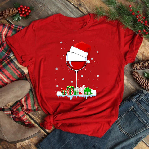 Christmas Humor Wine Glasses T-Shirt Tops