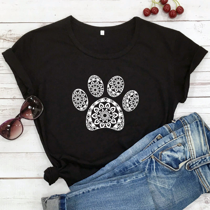 Patterned Animal Footprint Short-Sleeve Top