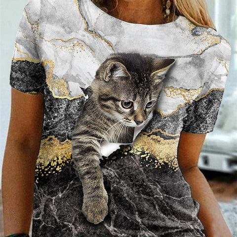 Kitten 3D Women's Short Sleeve Sports Top