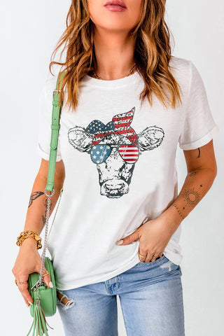 US Flag Cow Graphic Short Sleeve Tee