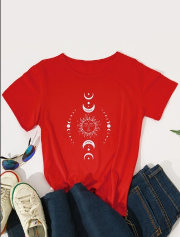 Sun Moon Casual Short Sleeve Top