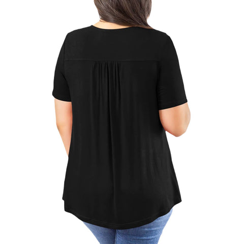 Women's Plus Size Short Sleeve Pullover Lace Pleated Top