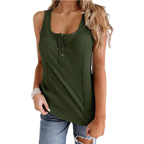 Solid Color Button Sleeveless Tank Top