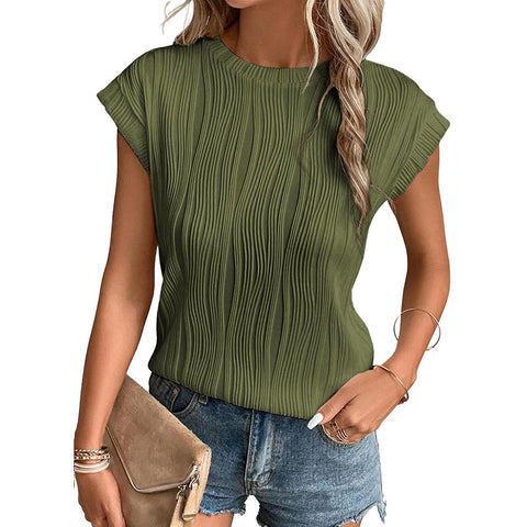 Women's Round Neck Super Short Sleeve Solid Color Summer Top