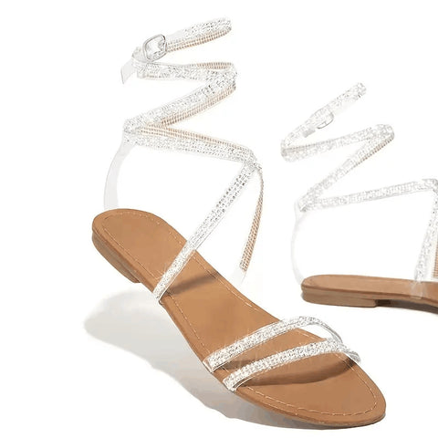 Flat Back Strap Colored Crystal Sandals