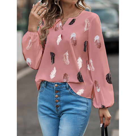 Women's Leaf Pattern Long-Sleeve Top