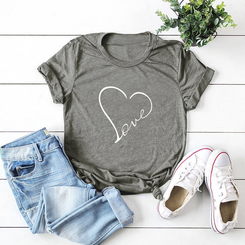 Heart-shaped Love Print T-shirt