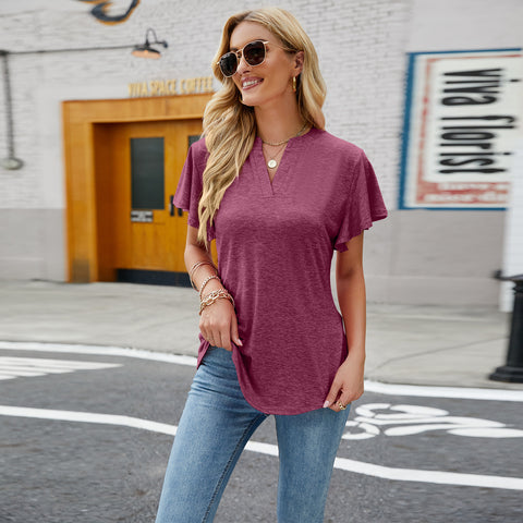 V Neck Flying Sleeve T Shirt Top