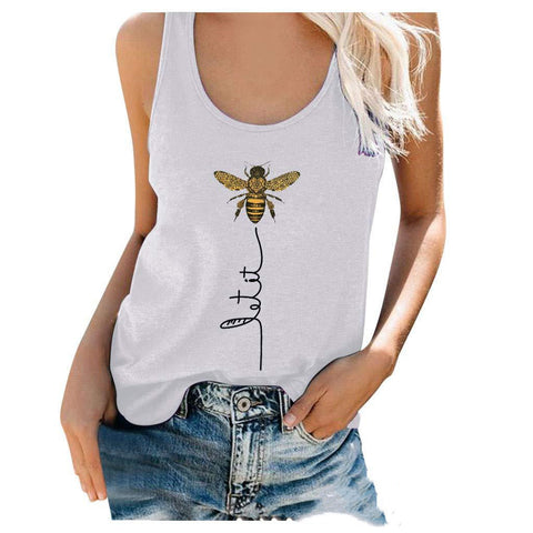 New Solid Color Stitching Bee Sleeveless T-Shirt Top