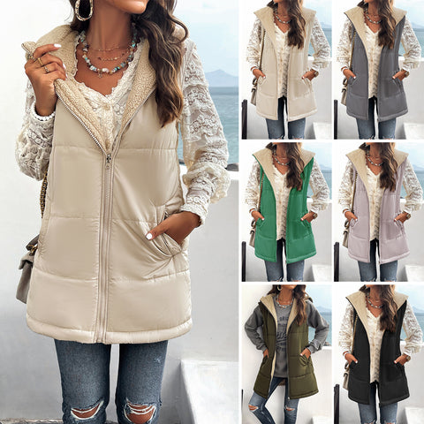 Winter Vest Mid-length Hooded Jacket With Pockets