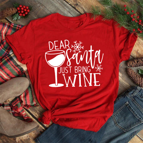 Christmas Humor Wine Glasses T-Shirt Tops