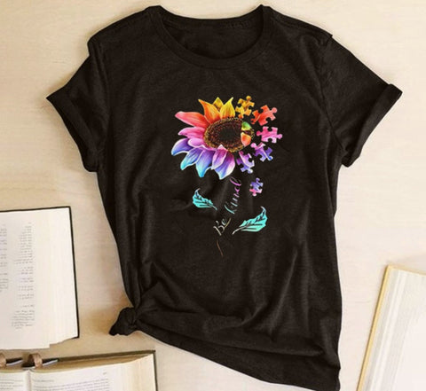 Colorful Be Kind Flower Puzzle Pieces T-Shirt