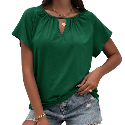 Women's New Round Neck Loose Hollow Short Sleeve Top