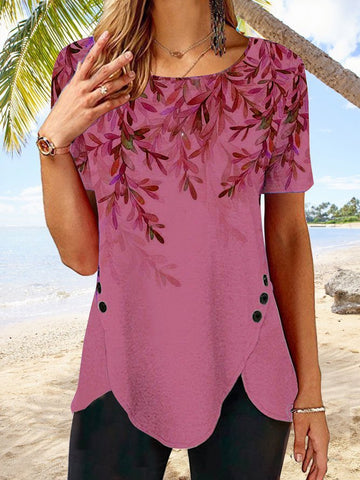 Fashion Petal Hem Crew Neck Short Sleeves Top