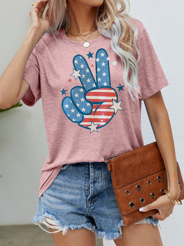 Independence Day Round Neck Short Sleeve Printed T-shirt