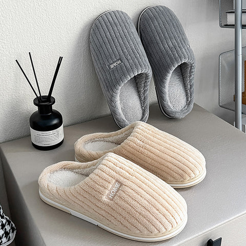 Solid Color Simple Cotton Winter Non-slip Home Warm Plush Slippers