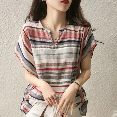 New Striped Shirt Women's Short Sleeve Loose Top