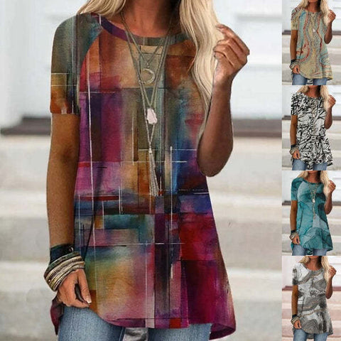 Women's Round Neck Short Sleeve Tunic Top